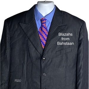 George Martin 4 Button Black Pinstriped Blazer 46R